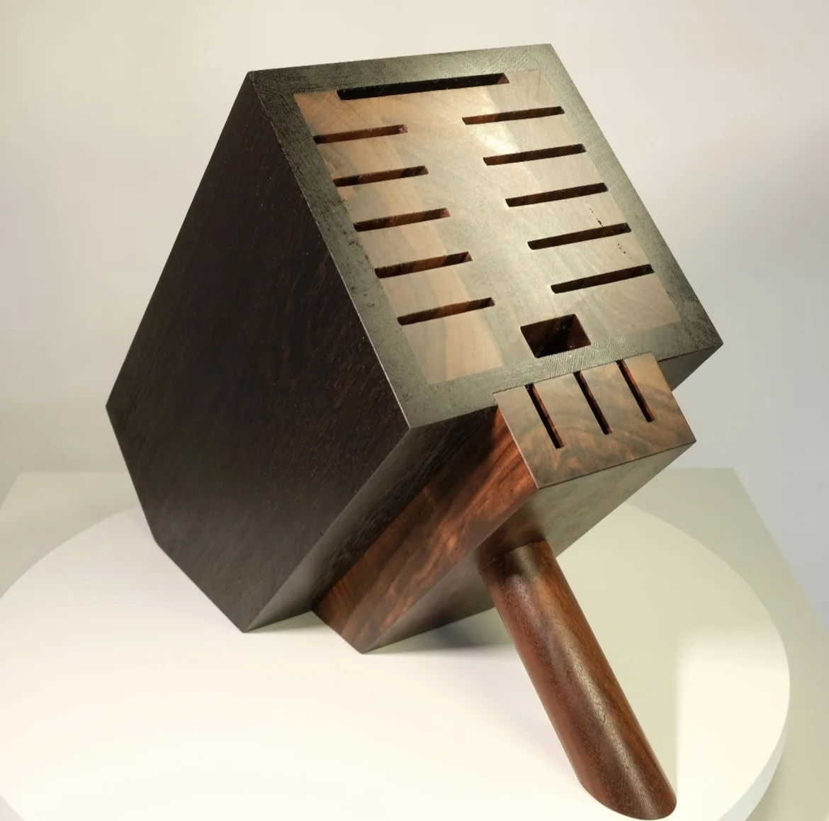 Dark wenge knife block on an angled stand